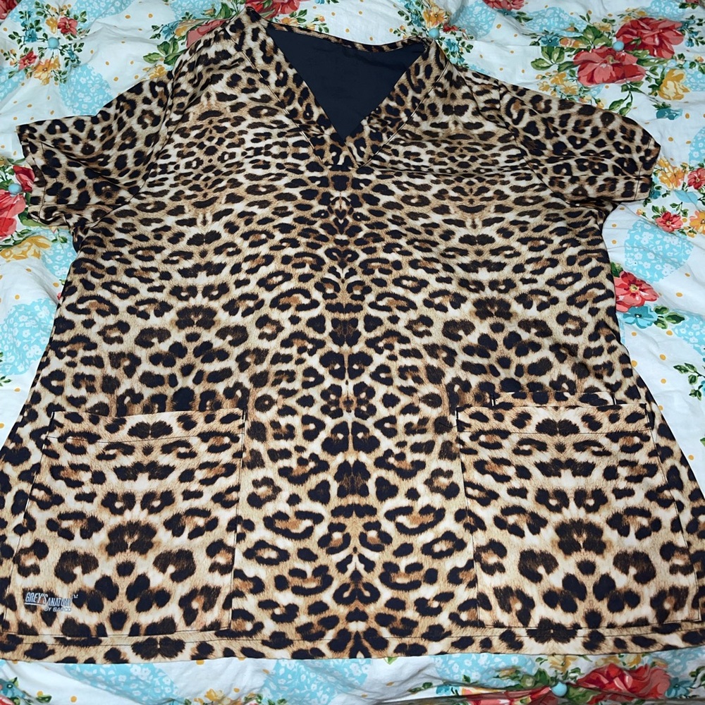 Cheetah print greys anatomy scrub top